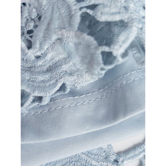 Lulus Romance Language Blue Floral Crochet Lace Mini Dress Backless Size Small - Picture 8 of 9